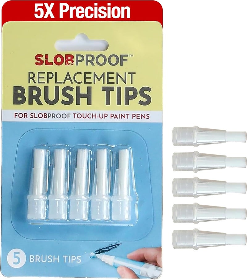Slobproof Replacement Brush Tips for Refillable Touch-Up Paint Pens, Mess-Free, Easy to Install, Tools for Paint Brushes, DIY Home Improvement, Wall, Furniture Repair, Arts and Crafts, Pack of 5 - Image 1